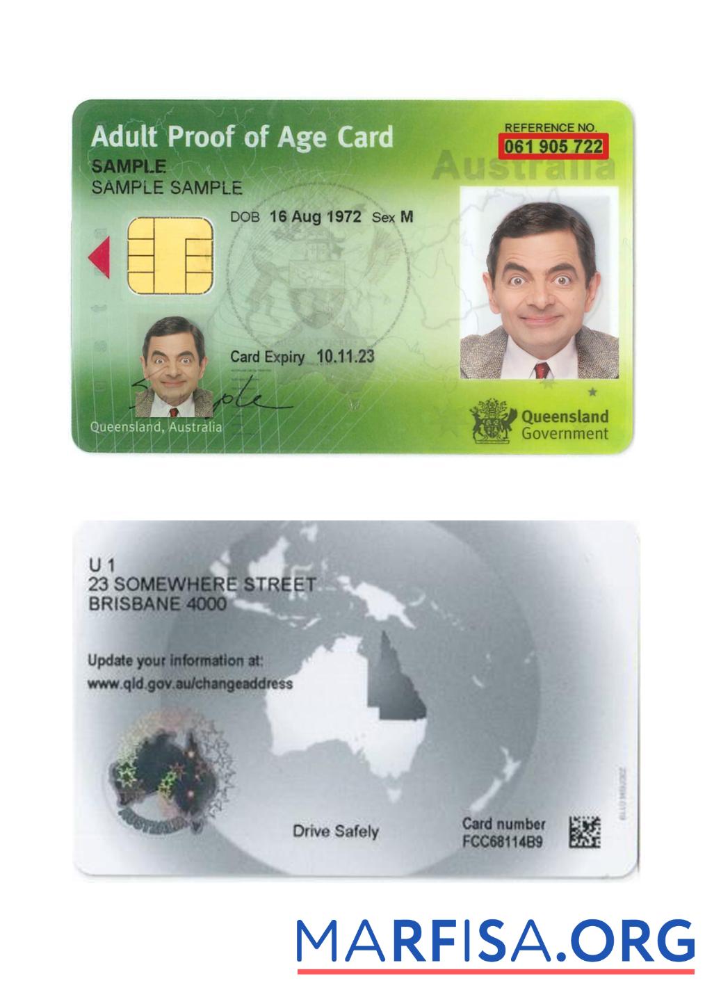 Printable Australia Queensland proof of age card download for verification